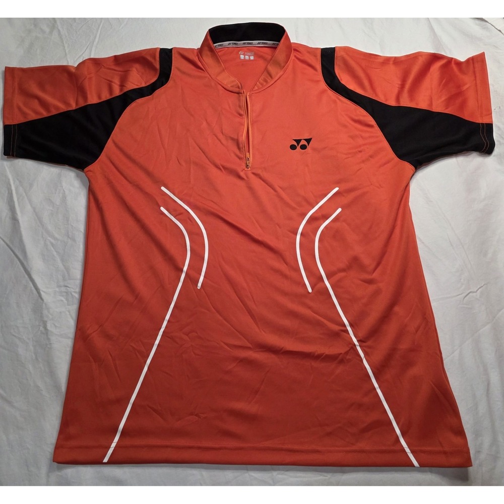 Yonex Athletic Jersey Mens L Orange Tennis Short Sleeve Zip Shirt Activewear
